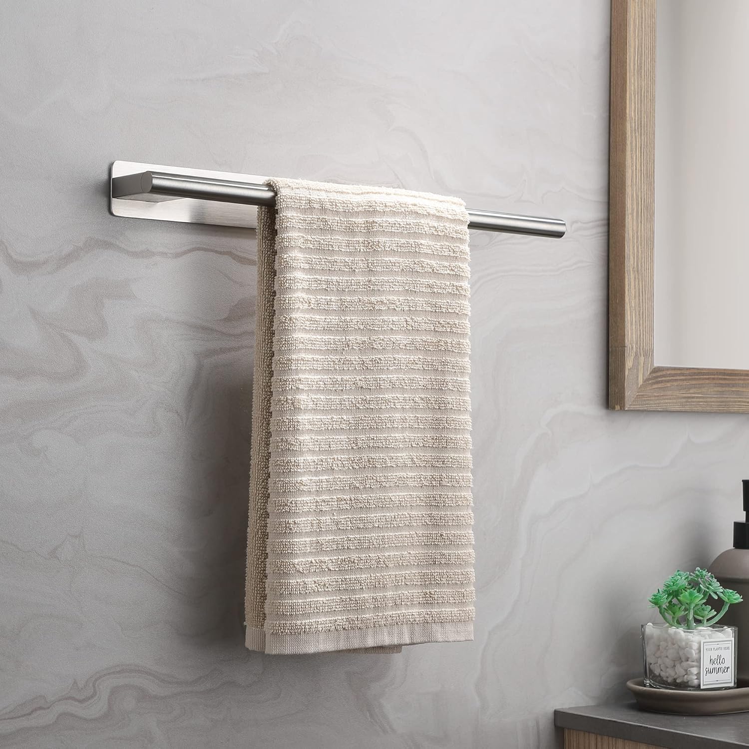Porte-serviettes mural - inox 304, adhésif, 1 bras, argent brossé, salle de bain/cuisine