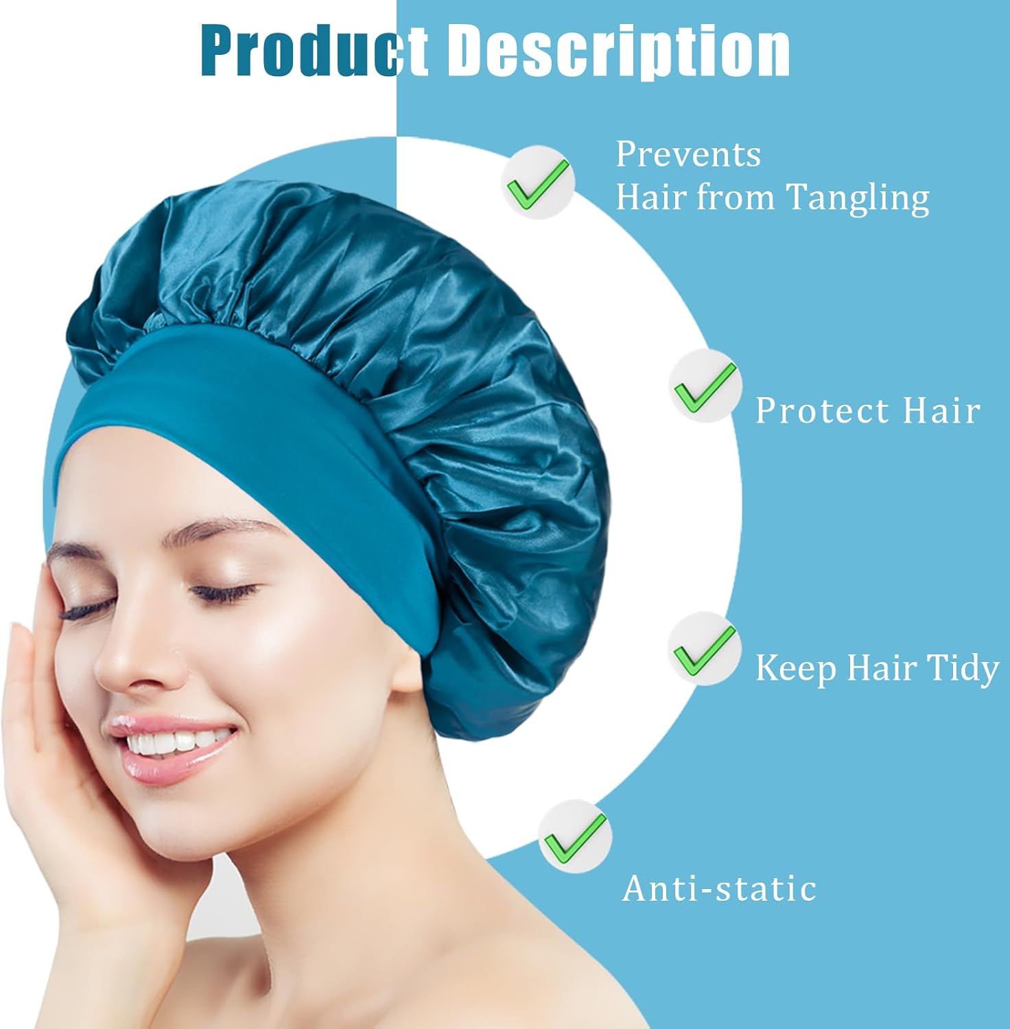 Bonnet cheveux - satin nuit, élastique, soin capillaire, confort