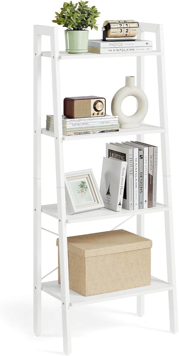 VASAGLE - étagère 4 niveaux rangement acier, blanc érable, LLS044W44