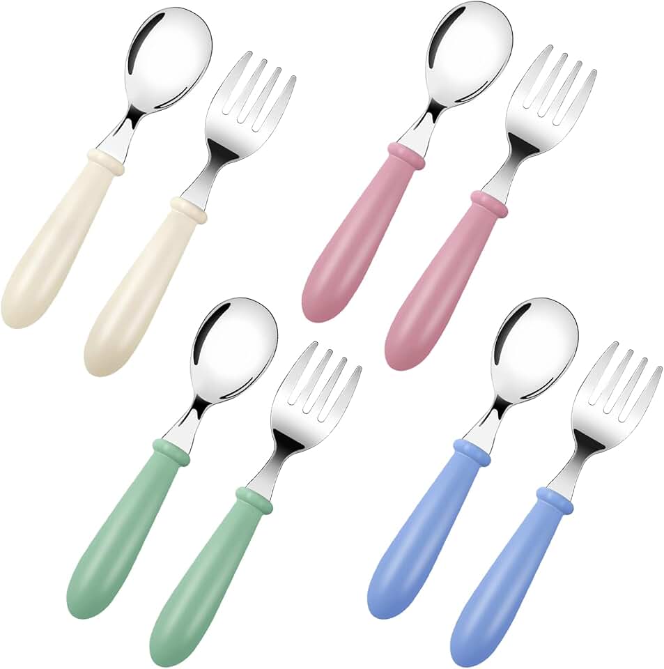 Couverts enfants inox 8 pièces - poignée ronde - coloris variés