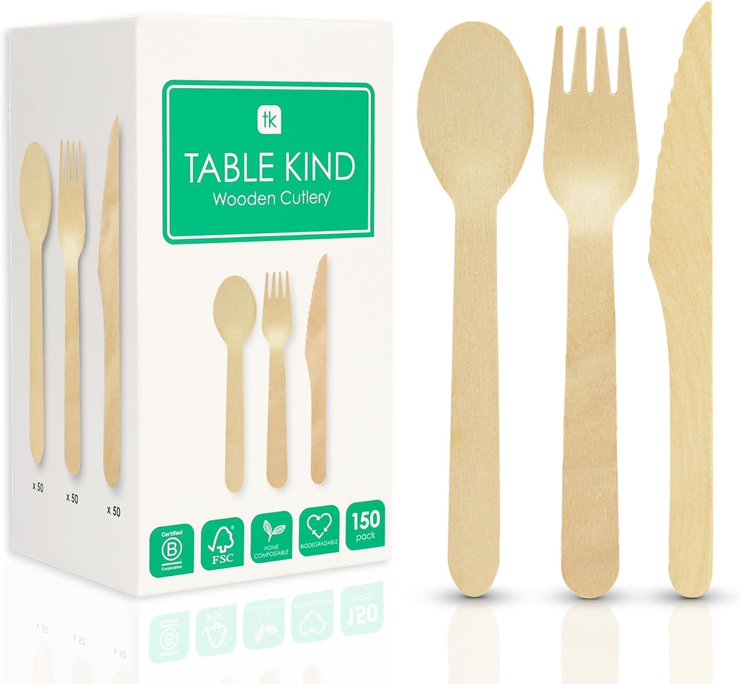 Talking Tables - Couverts bois fête/camping 16cm - 150 pièces
