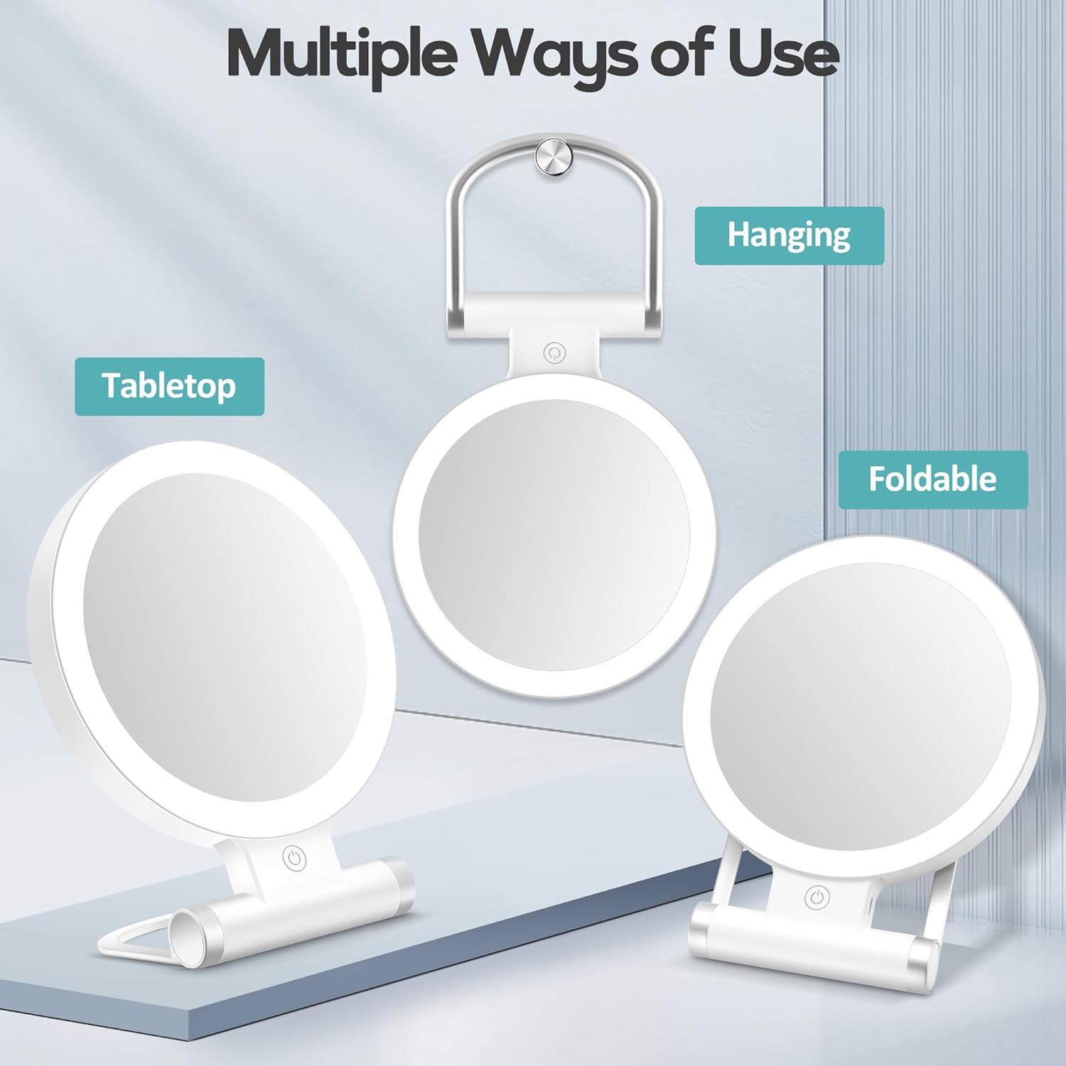 B Beauty Planet - Miroir double face compact, 1X/30X, 3 éclairages, 2000mAh, pliable