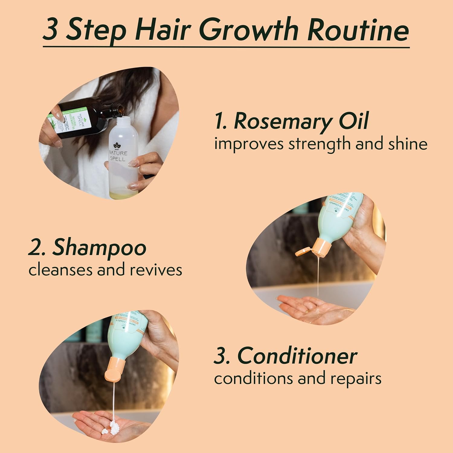 Nature Spell - Trio Croissance Cheveux - Shampooing, Après-shampooing, Huile - Hydratant, Nourrissant, Vegan, Sans sulfa