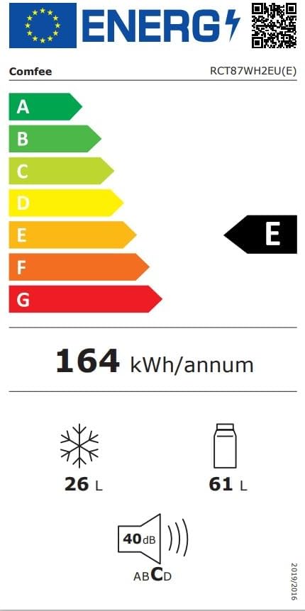COMFEE' - réfrigérateur congélateur 87L - éclairage, étagères amovibles, portes réversibles, thermostat réglable - RCT87