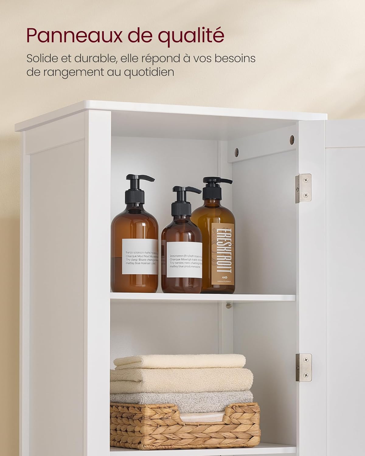 VASAGLE - Armoire salle de bain, miroir, étagères, 30x40x160cm BBC764WH01