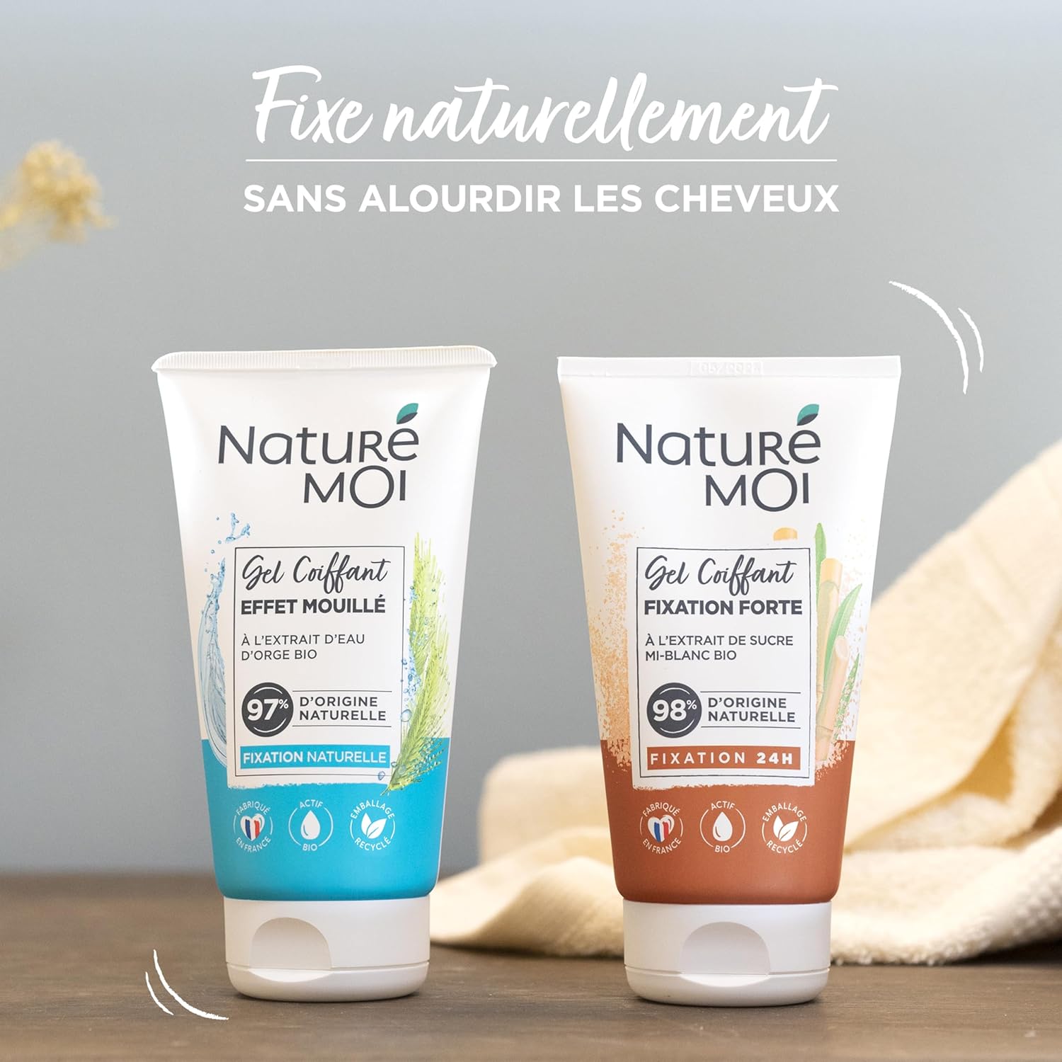 Naturé Moi - Gel coiffant 150ml - tenue 12h, 97% naturel, orge bio