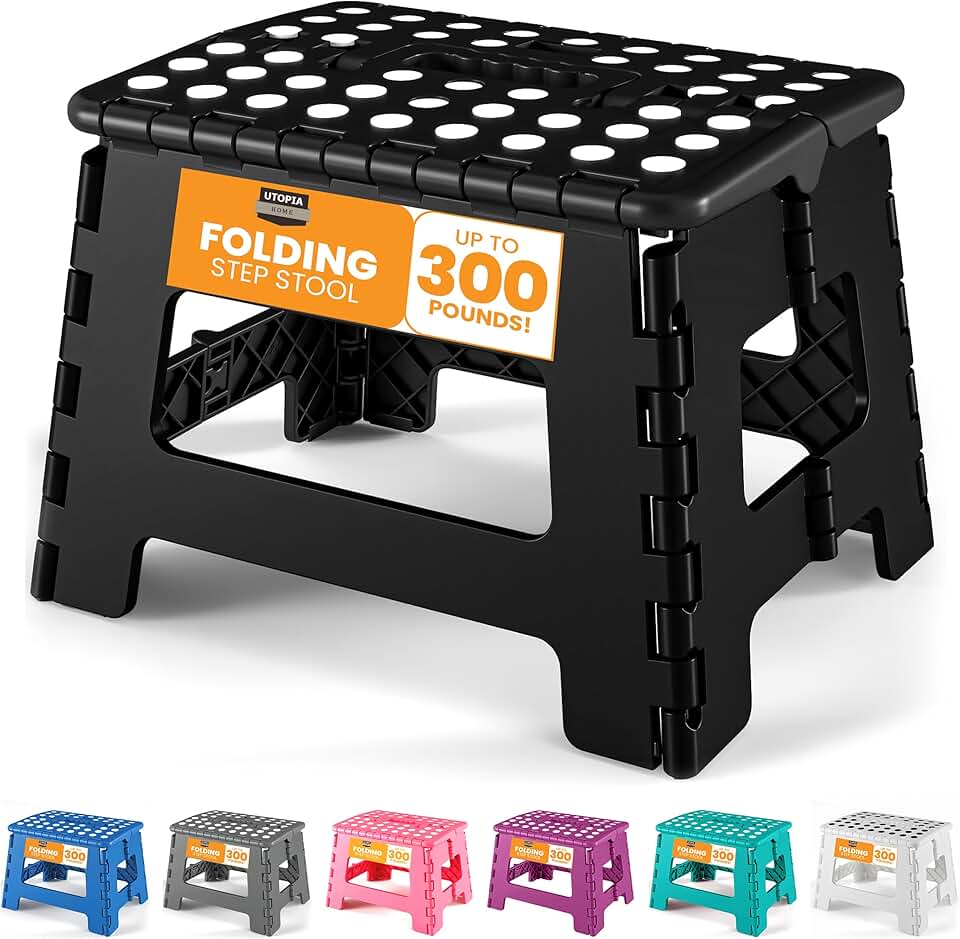 Utopia Home - Tabouret pliant 23 cm - antidérapant, portable, charge 272 kg, noir