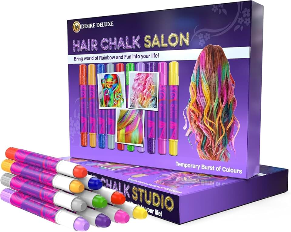 Desire Deluxe - Craies cheveux filles - 10 pièces - colorées, lavables, non toxiques