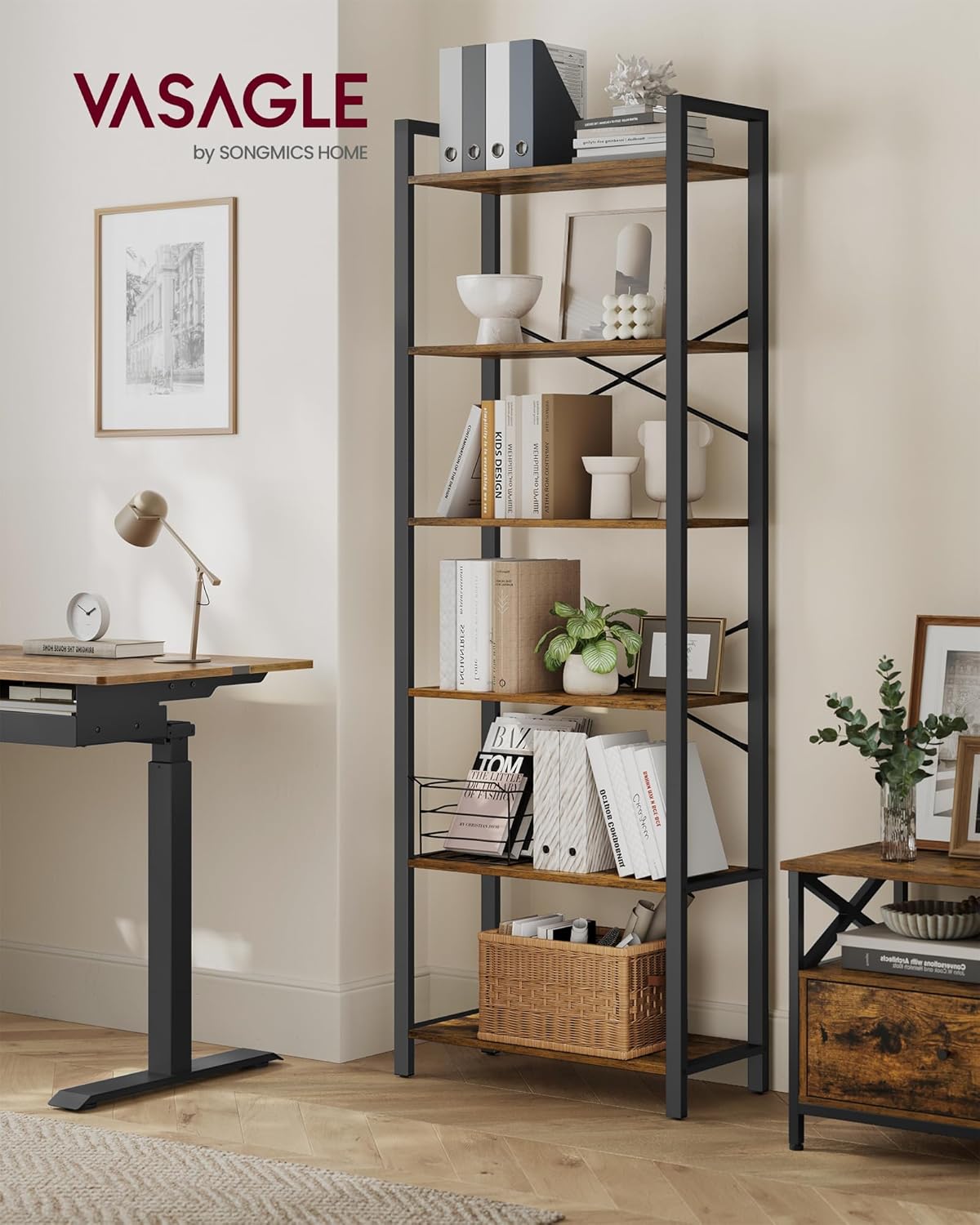 VASAGLE - étagère 6 niveaux - 30x66x186 cm - style industriel, LLS062B01